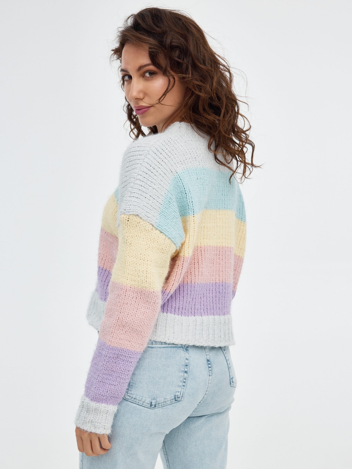 Striped chenille sweater multicolor middle back view