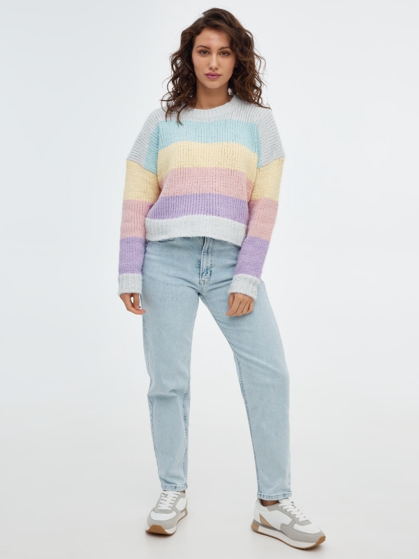 Striped chenille sweater multicolor front view