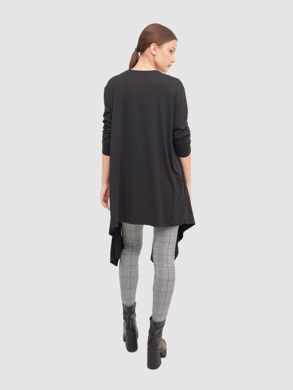 Gray asymmetrical flowing knitted cardigan black front view