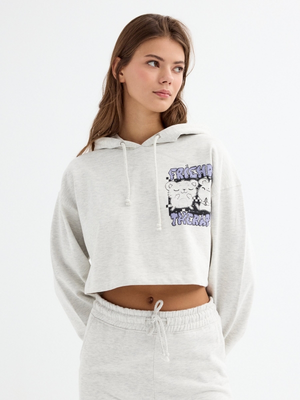 Friends Therapy crop sweatshirt light grey vigore middle front view