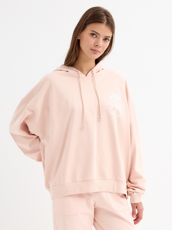 Kangaroo sweatshirt with print light pink middle front view