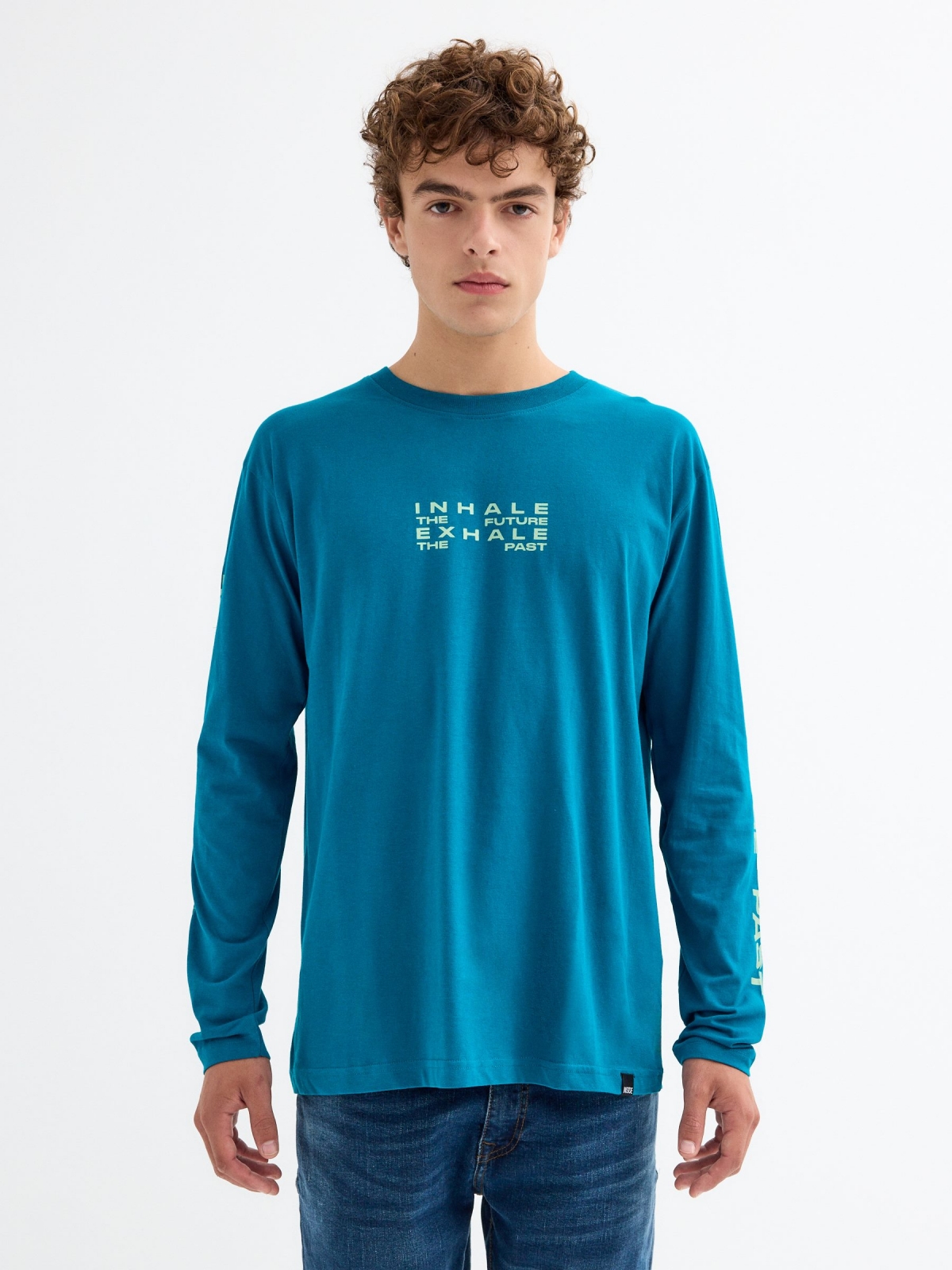 INHALE T-shirt turquoise middle front view