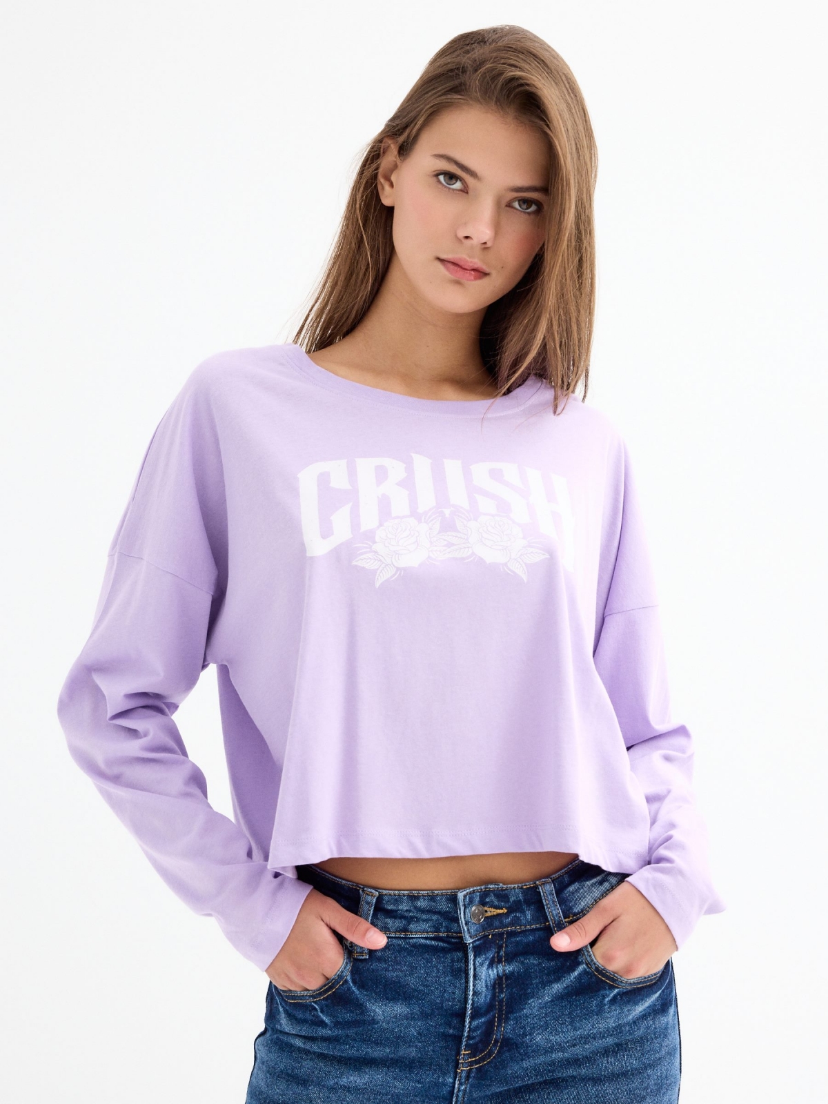 Camiseta crop Crush malva vista media frontal