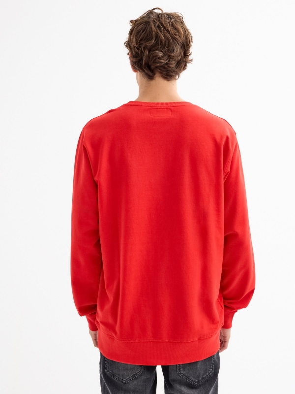 Hoodless sweatshirt with logo red middle back view