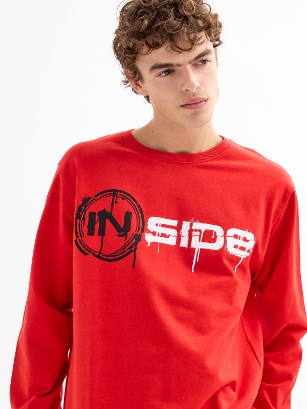  Sudadera sin capucha con logo rojo