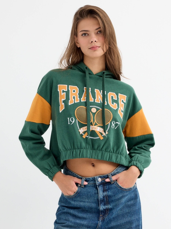 France crop sweatshirt dark green middle front view