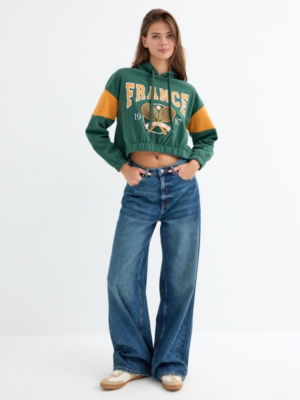 France crop sweatshirt dark green front view