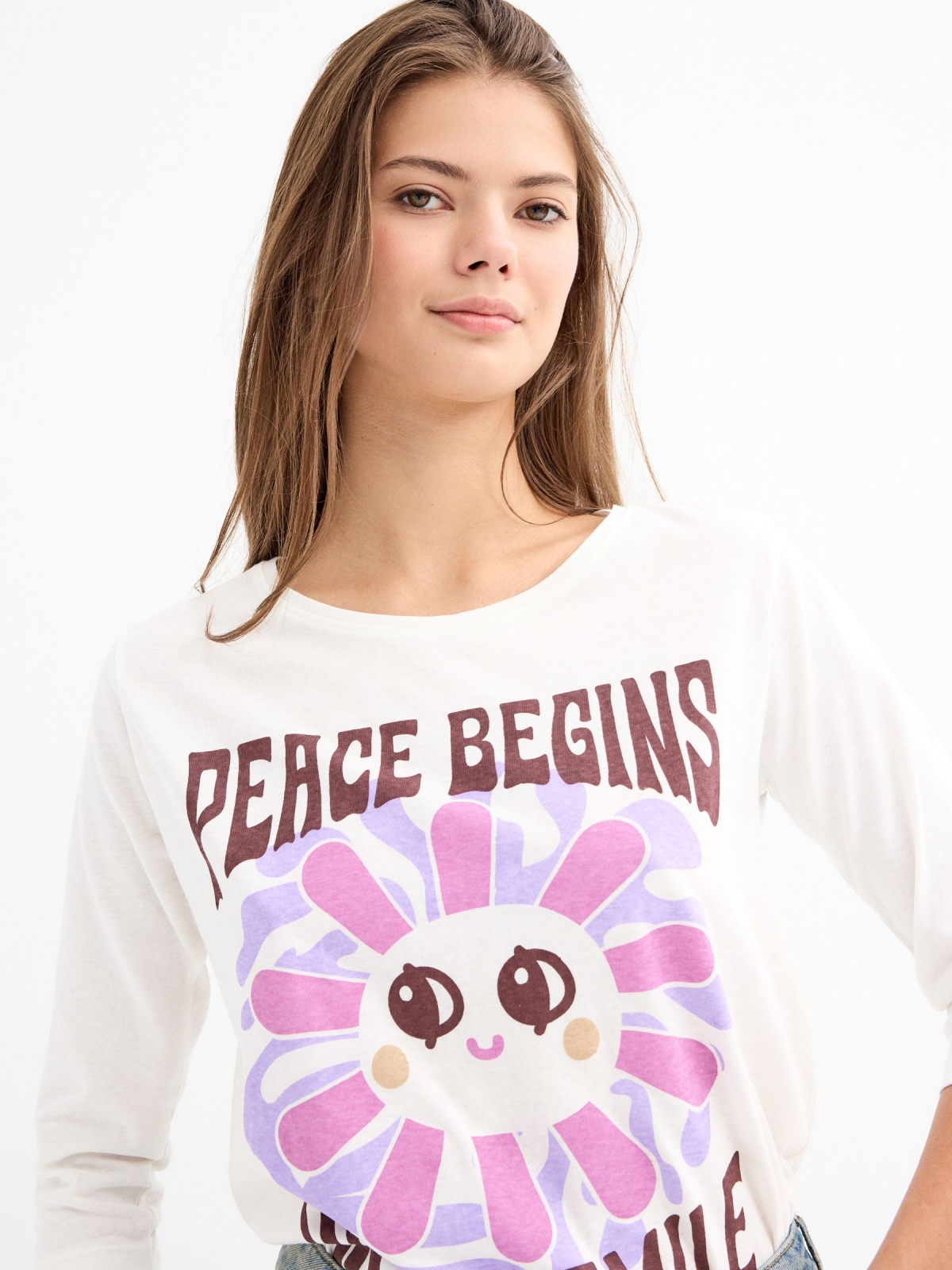  Camiseta Peace Begins blanco roto