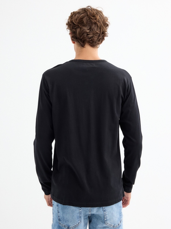 Long sleeve t-shirt with baker's collar black middle back view