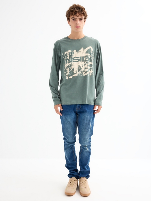 Long sleeve logo t-shirt greyish green front view