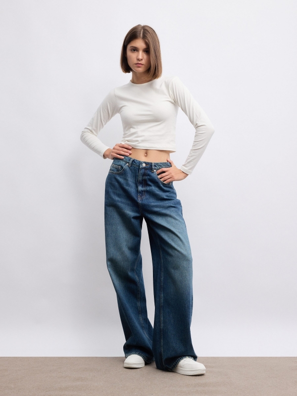 Wide Leg High Rise Jeans dark blue front view