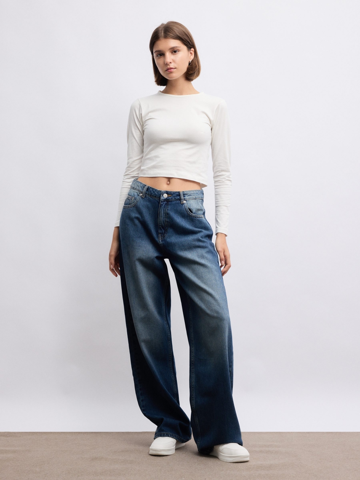 Jeans Wide Leg de tiro alto azul vista general frontal