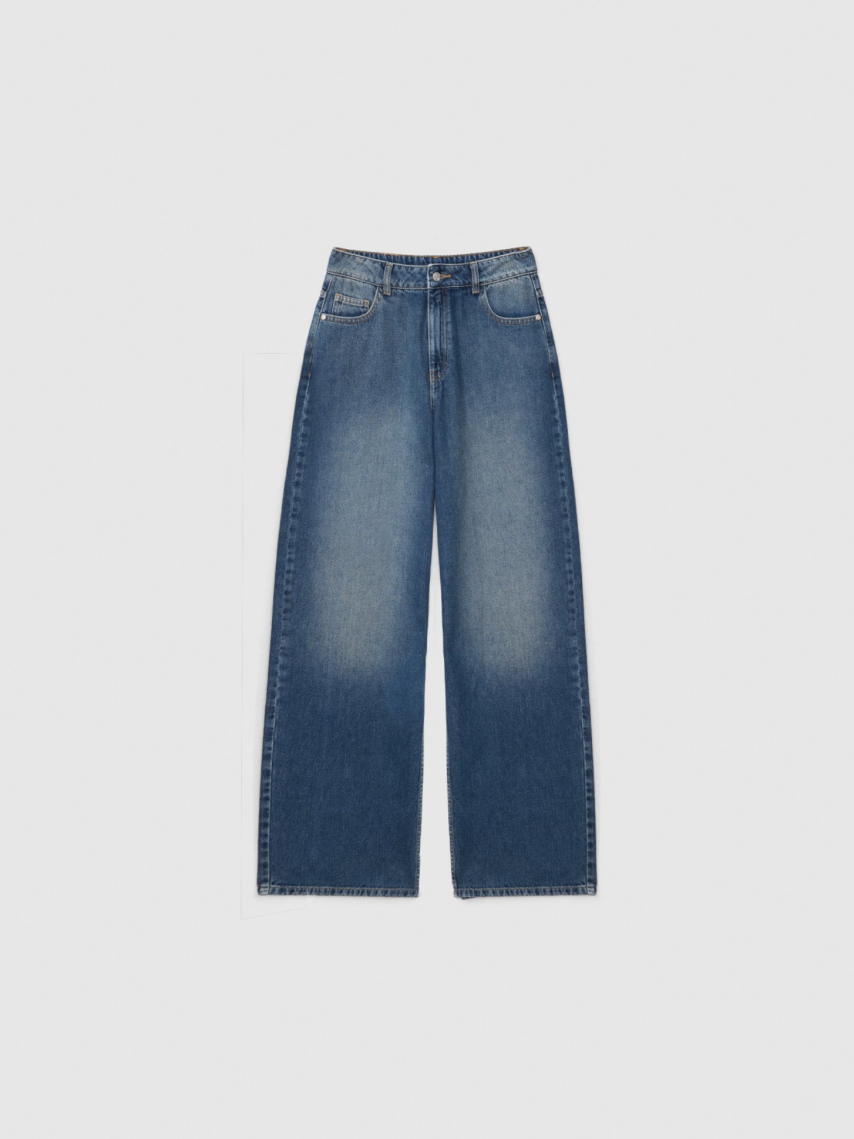  Jeans Wide Leg de tiro alto azul vista frontal