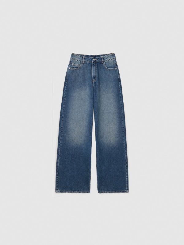  Jeans Wide Leg de tiro alto azul vista frontal