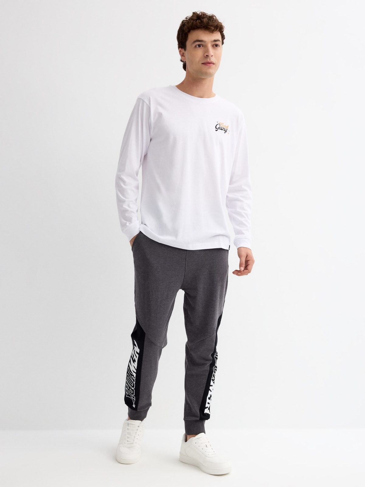 New York print joggers grey general front view