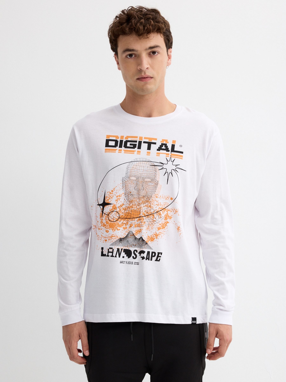 T-shirt Digital Landscape branco vista meia frontal