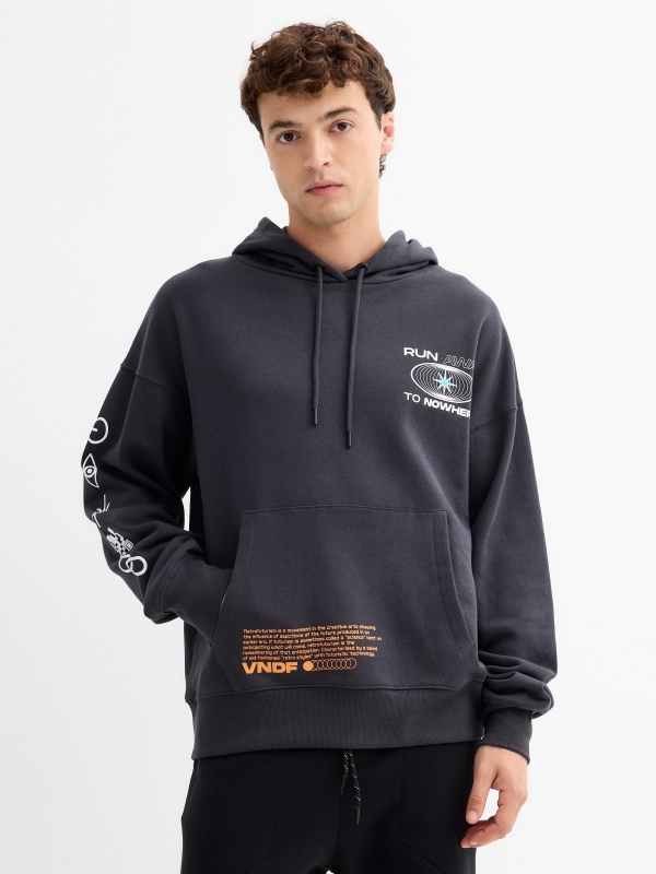 Sweatshirt Run Away To Nowhere cinza escuro vista meia frontal