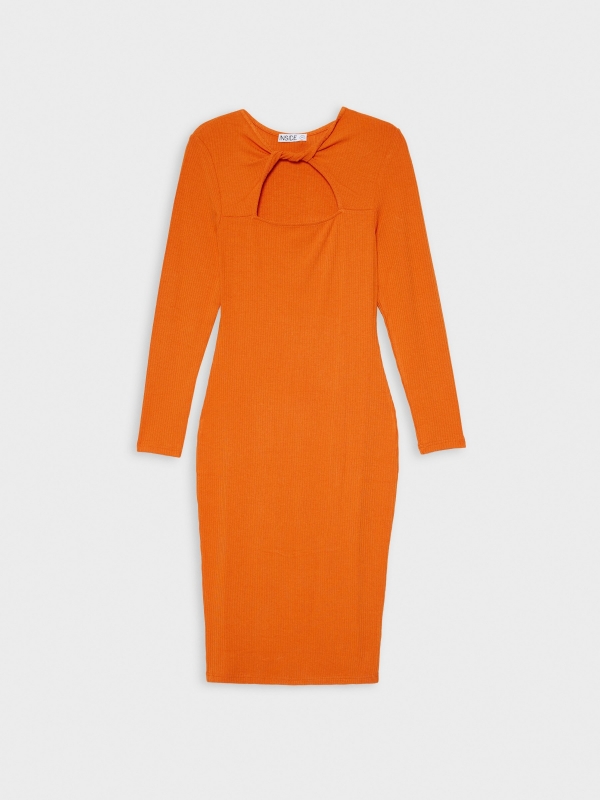  Vestido midi escote nudo naranja vista frontal