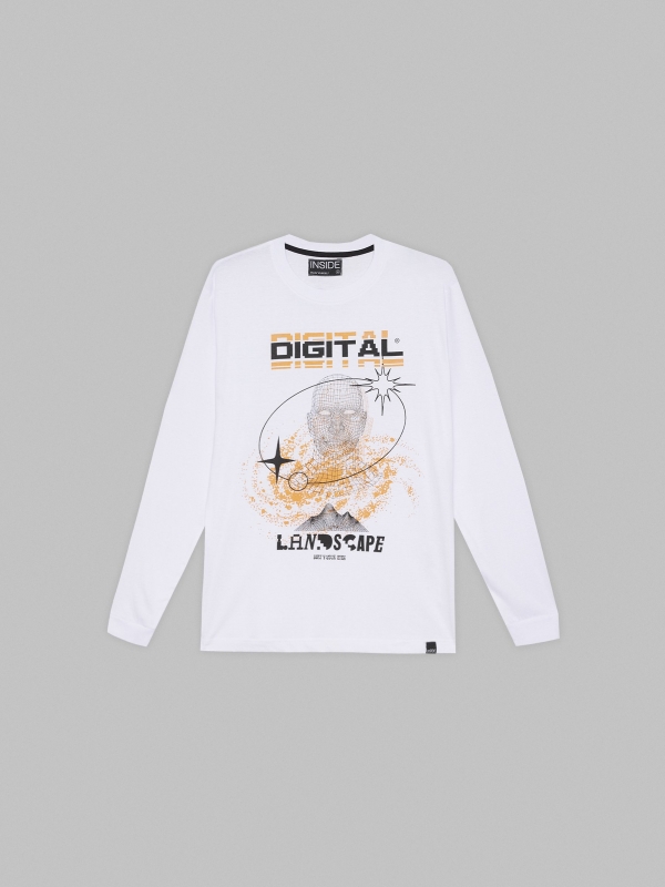  T-shirt Digital Landscape branco vista frontal