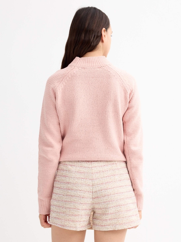 Knitted sweater with pattern pink middle back view