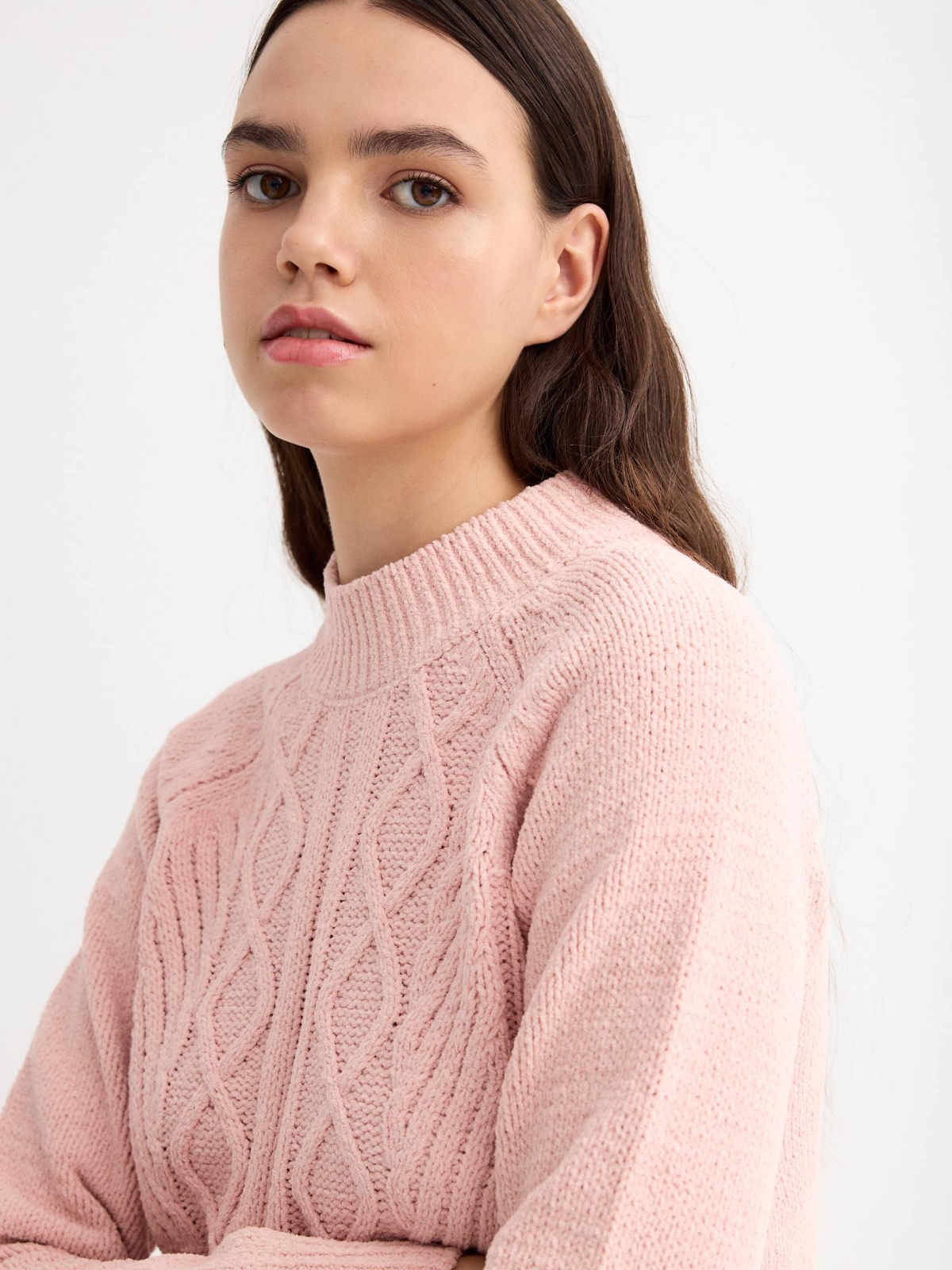 Knitted sweater with pattern pink detail view