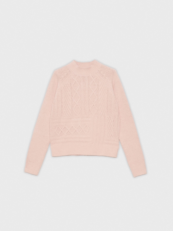  Knitted sweater with pattern pink front view