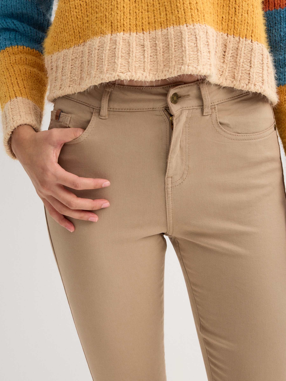 Plain colour skinny beige detail view