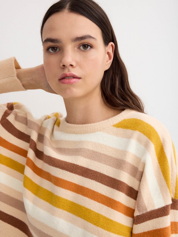 Knitted sweater perkins collar stripes multicolor detail view