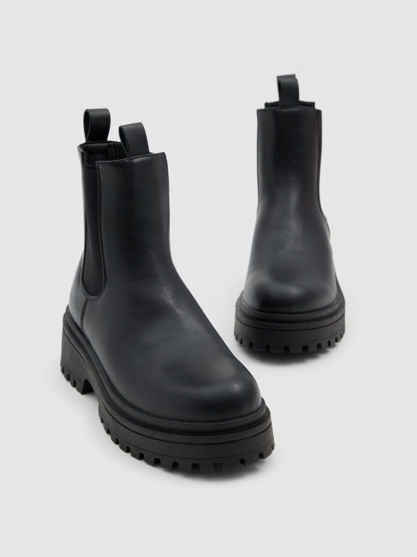 Leatherette elasticated ankle boots black detail view