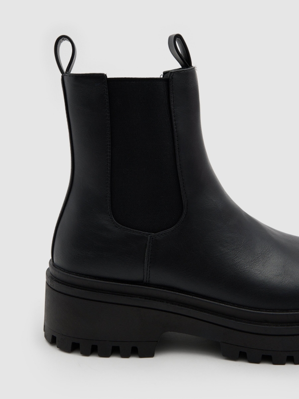 Leatherette elasticated ankle boots black detail view