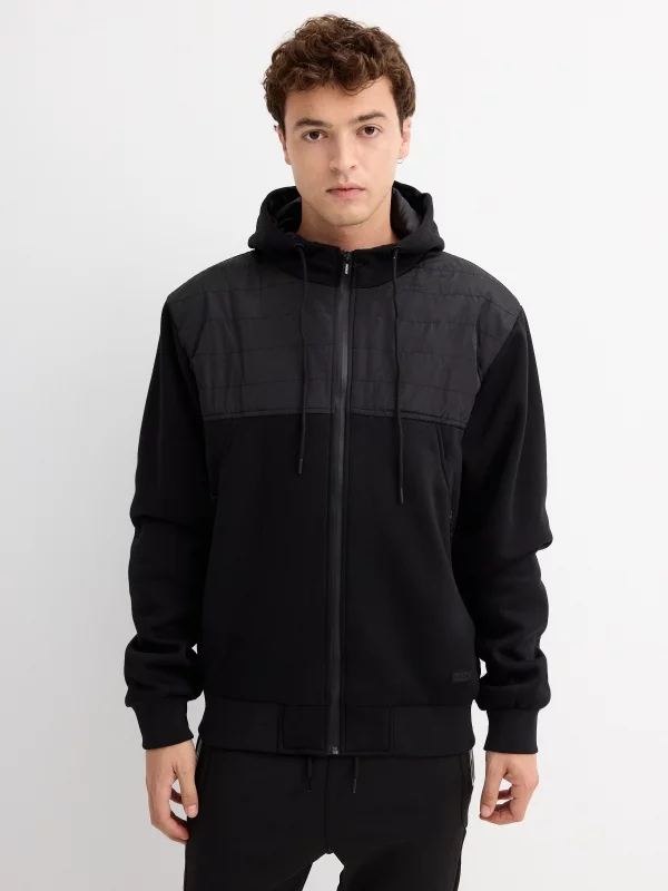 Combined hooded jacket black middle front view