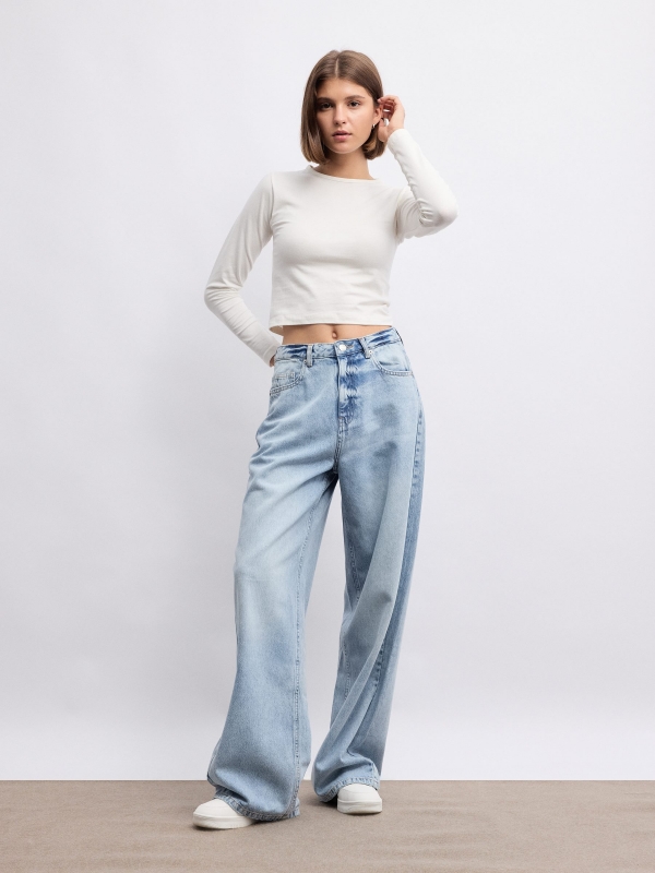 Jeans wide leg high rise light blue light blue front view