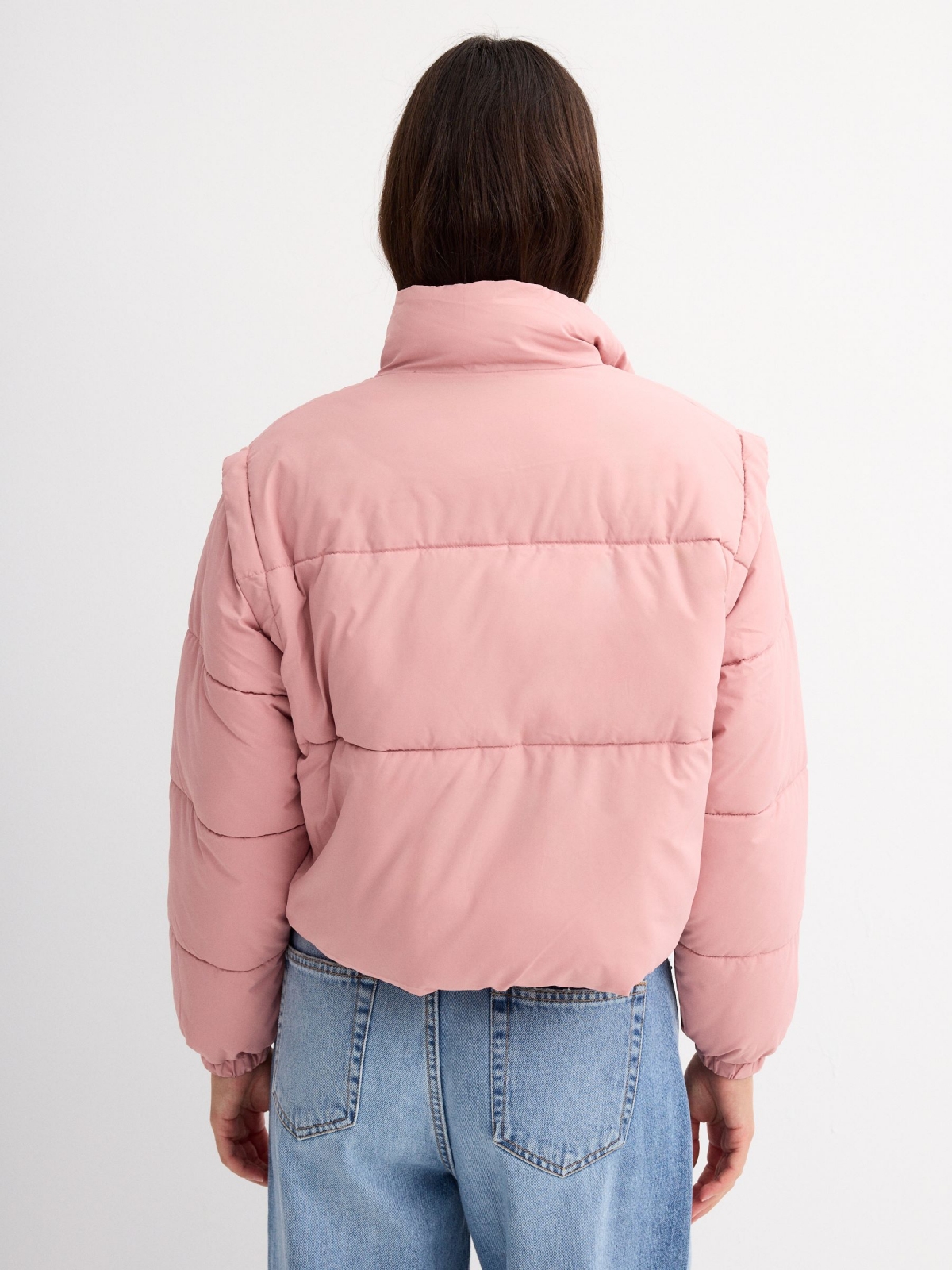 Padded cropped jacket pink middle back view