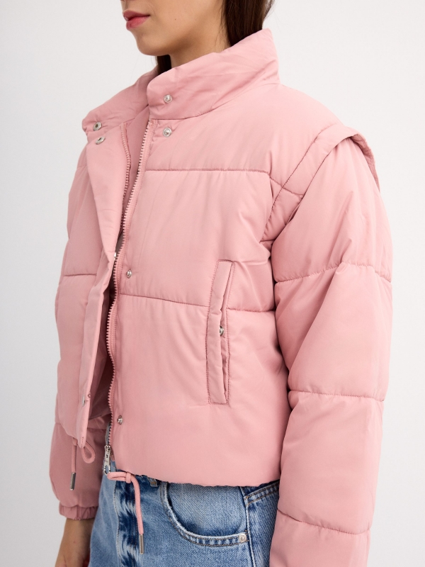 Padded cropped jacket pink detail view