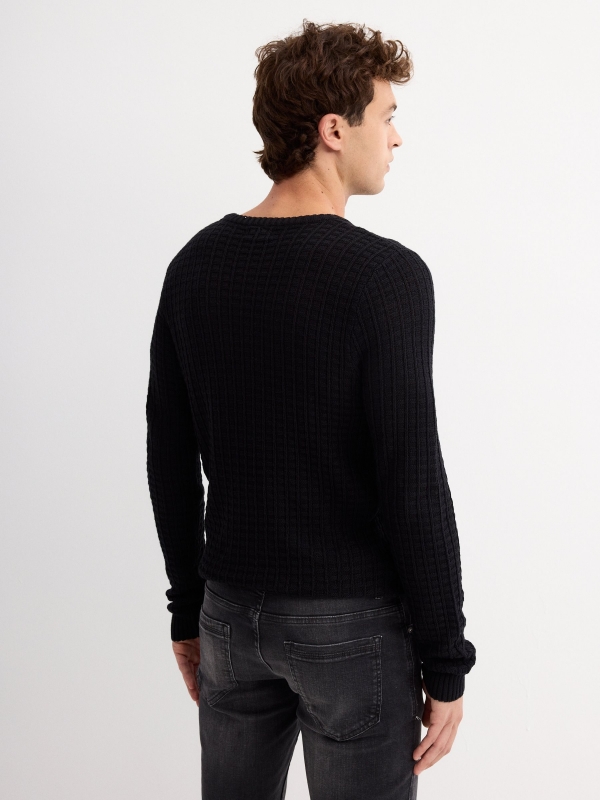 Textured knitted sweater black middle back view