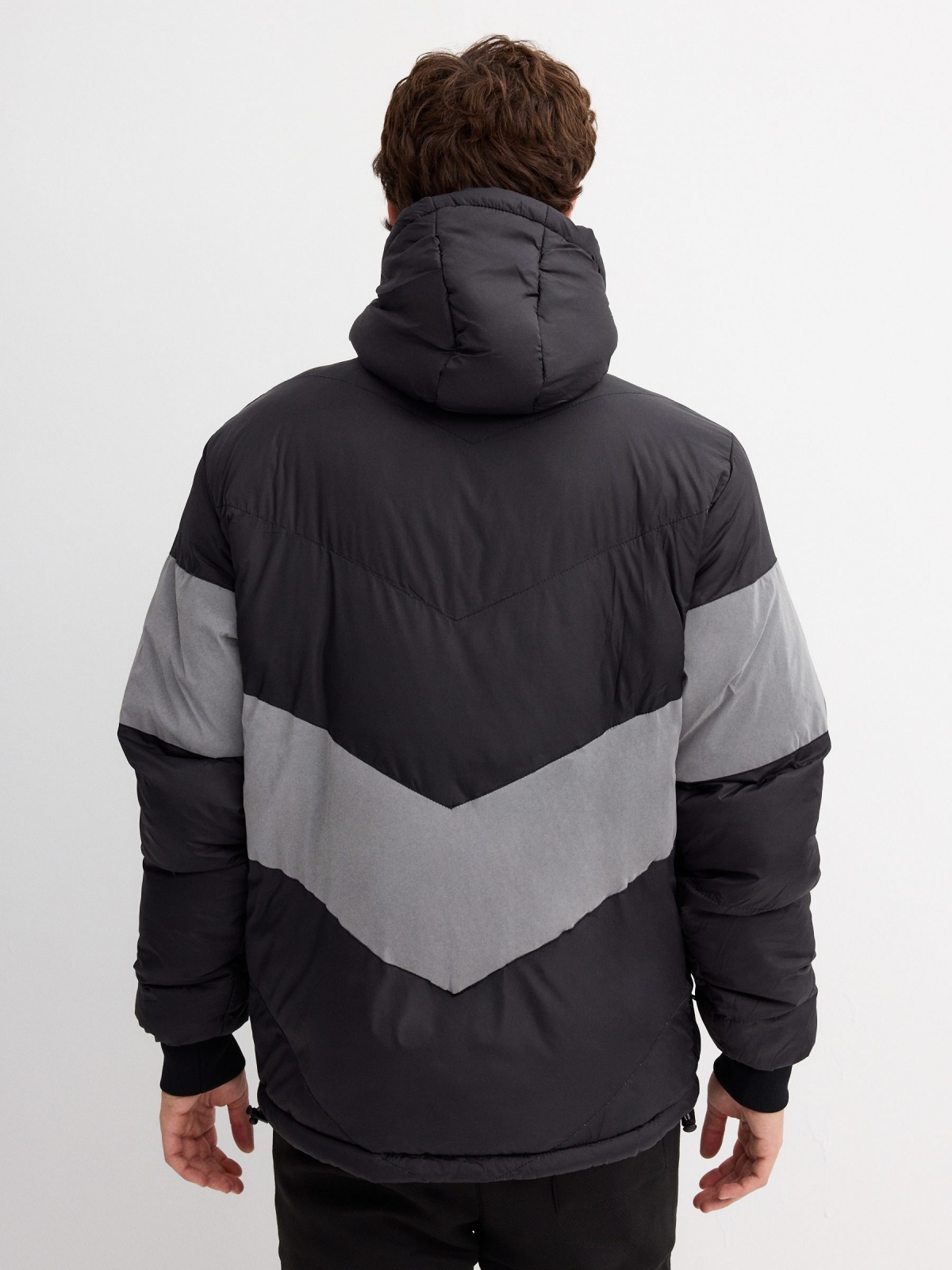 Quilted jacket with hood black middle back view