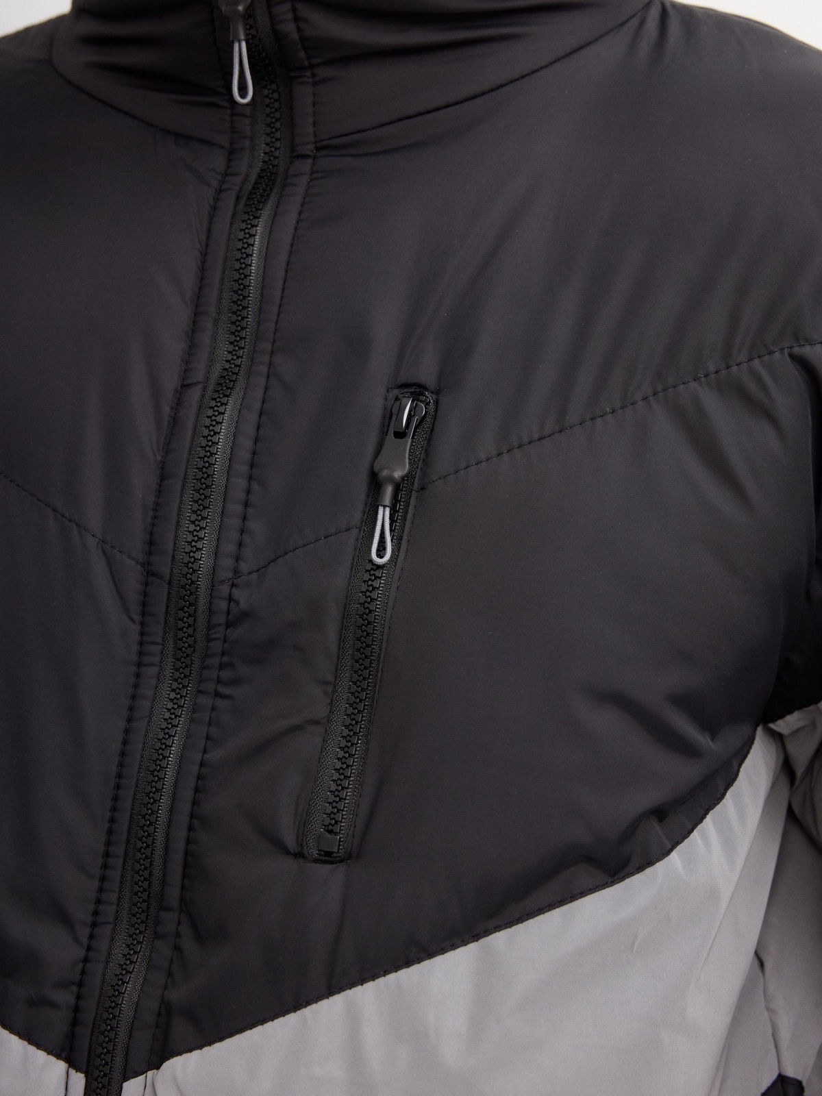 Quilted jacket with hood black detail view