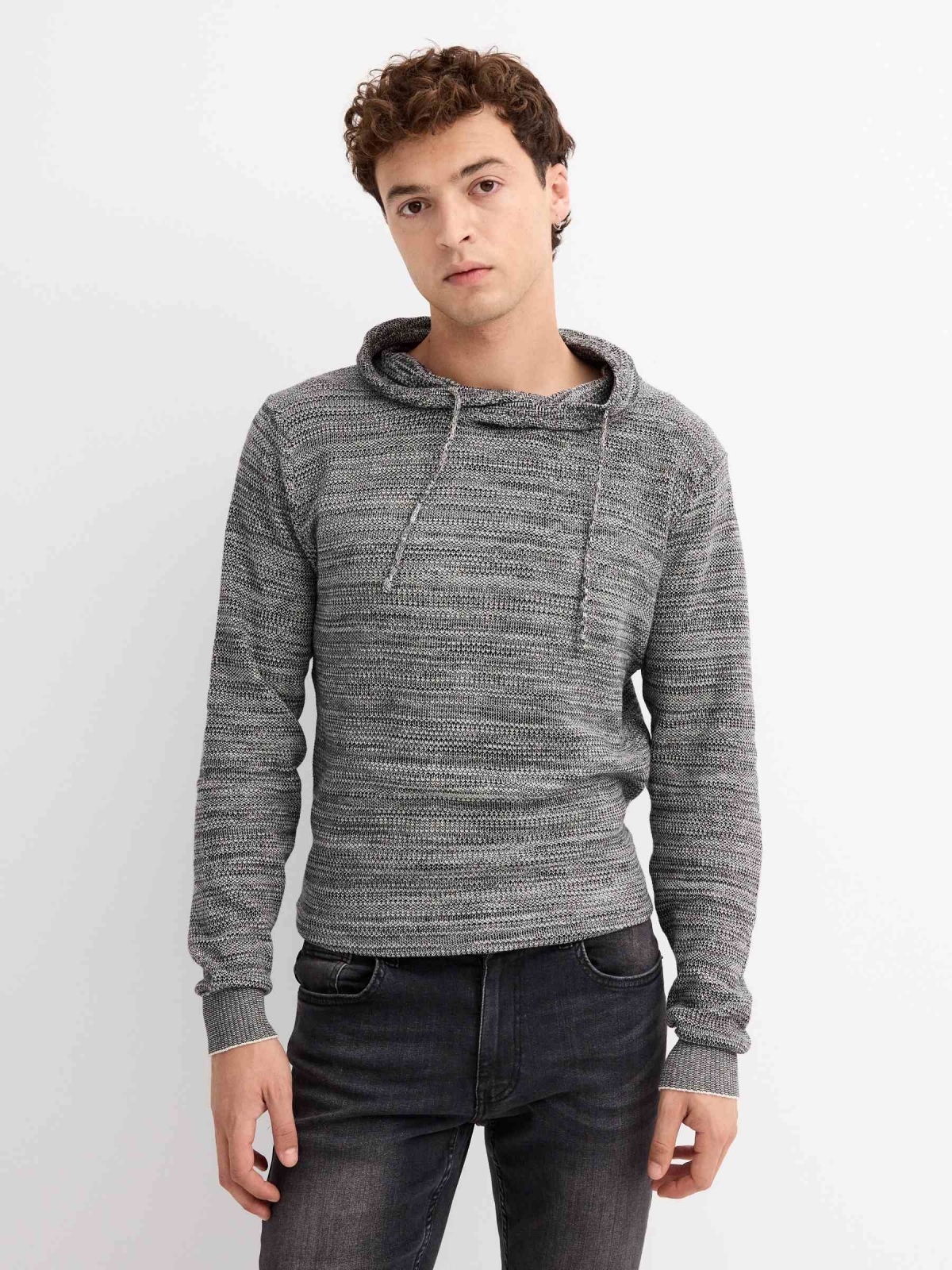 Textured knitted sweater dark grey middle front view