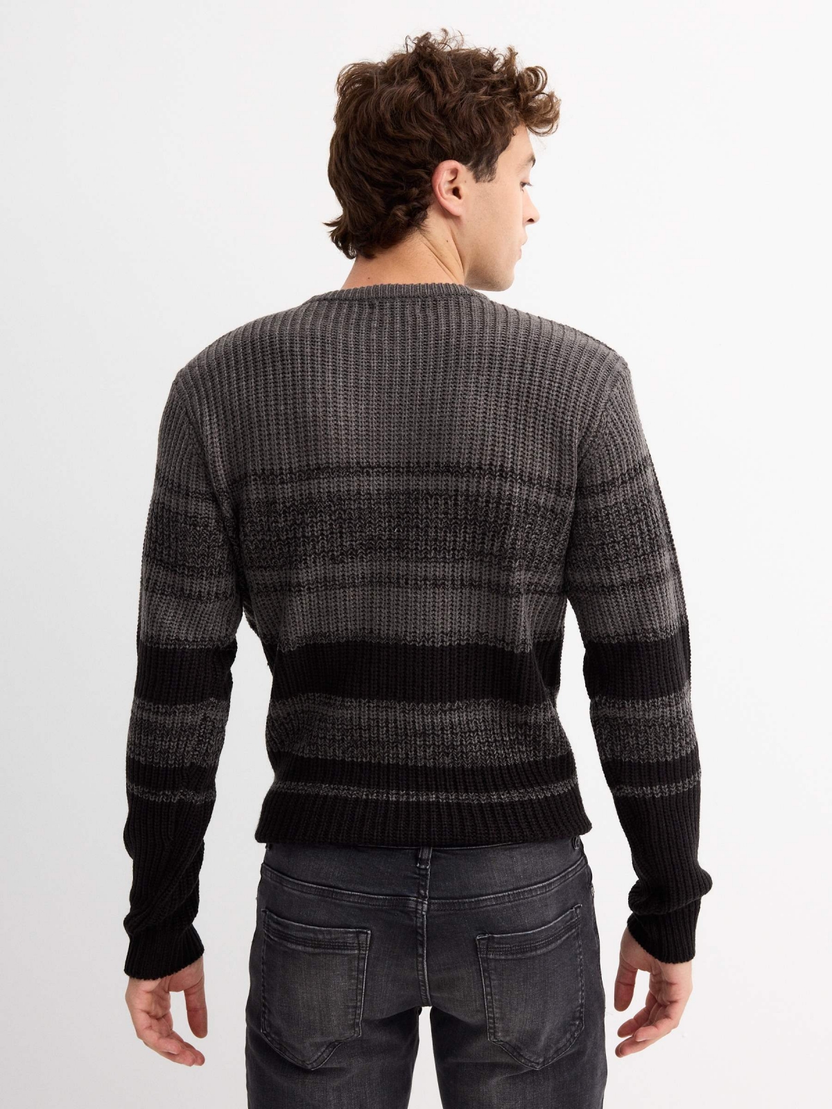 Contrast striped jumper melange grey middle back view