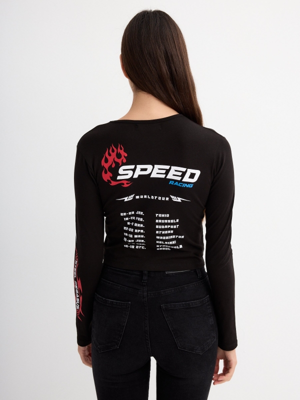 Camiseta crop Speed negro vista media trasera