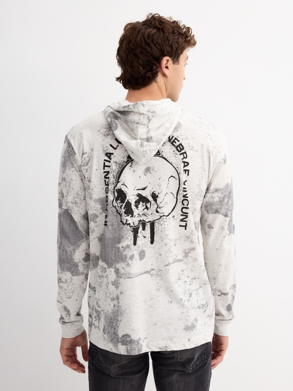 Tie&dye hooded t-shirt light melange middle back view