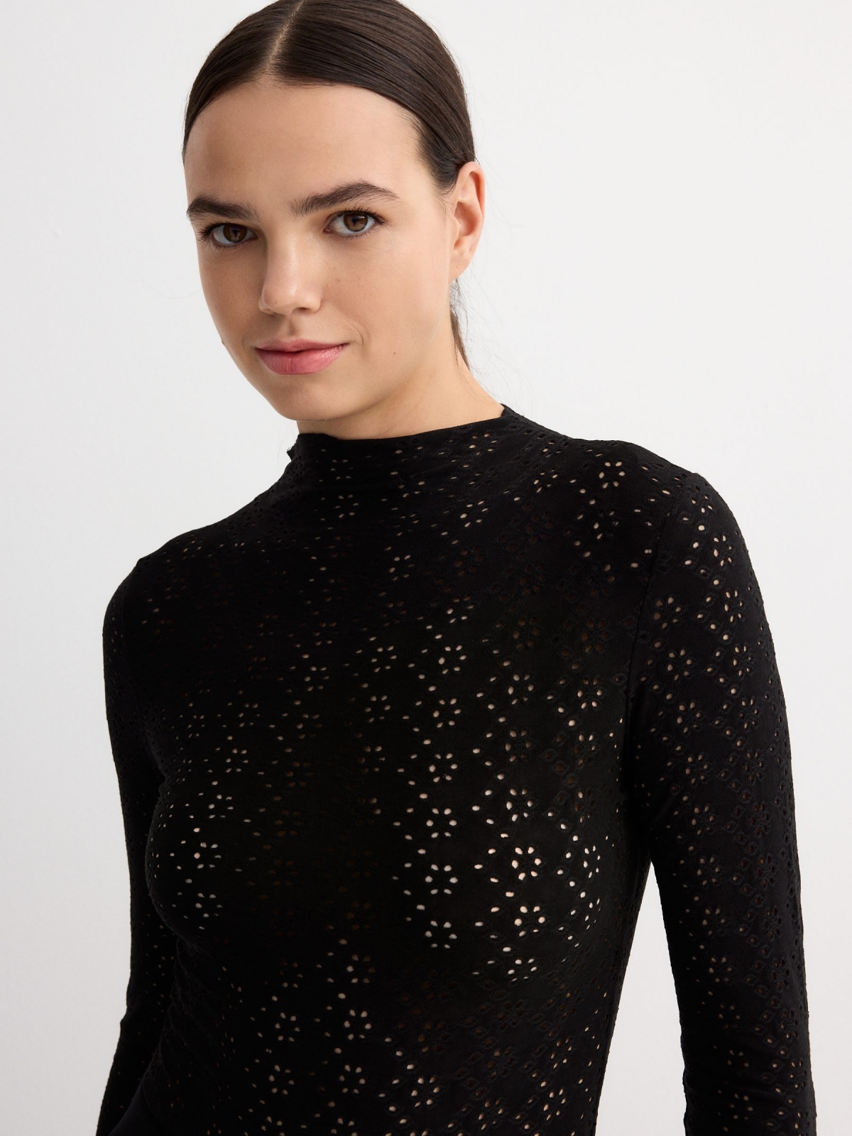 Openwork woven bodysuit black detail view