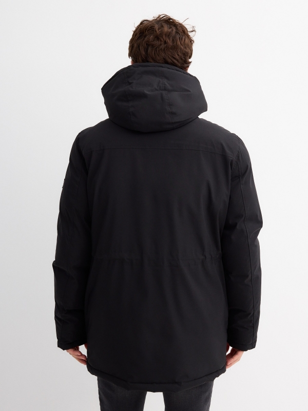 Hooded parka black middle back view