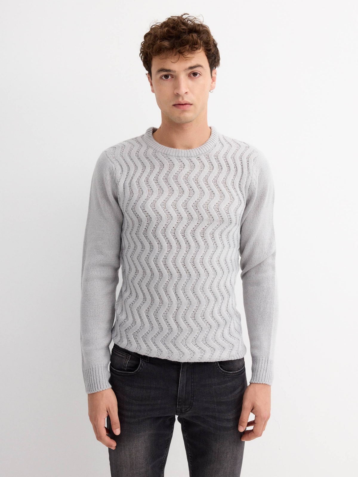 Ribbed jumper grey middle front view