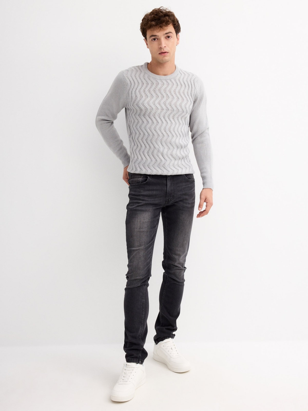 Ribbed jumper grey general front view