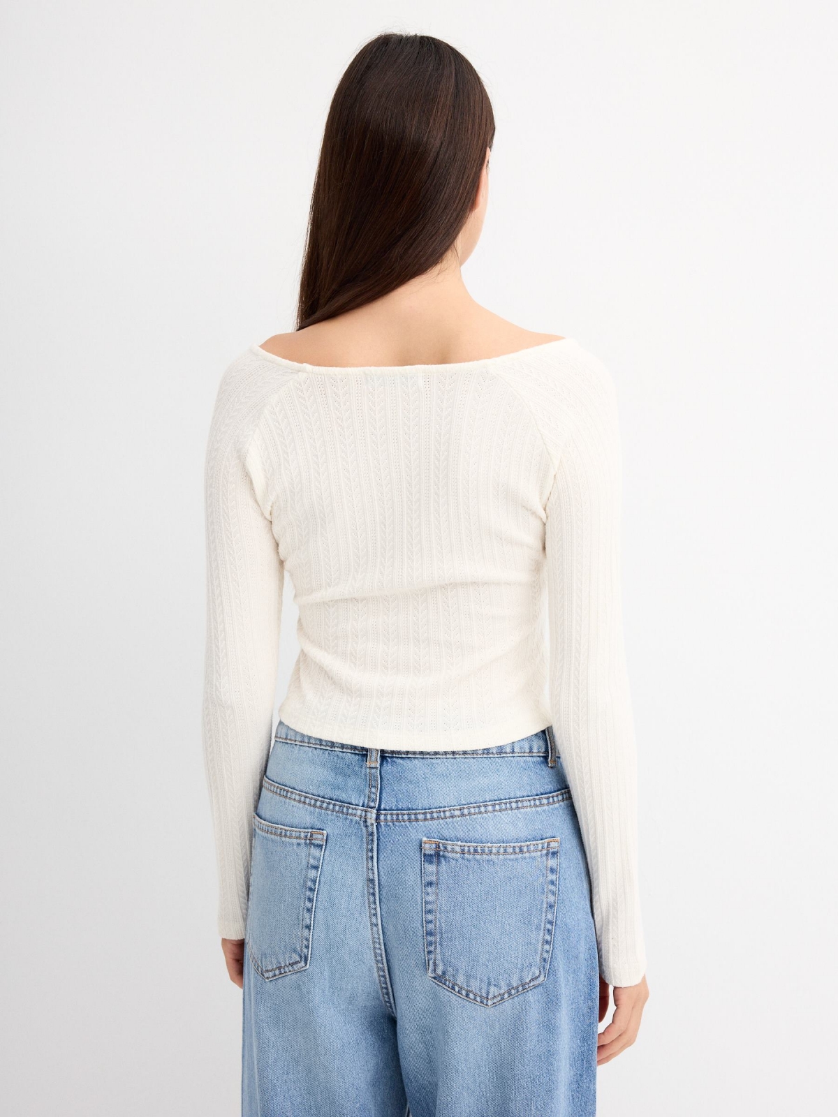 Corset style knitted T-shirt off white middle back view