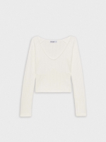 %Pto% Corset style knitted T-shirt off white front view