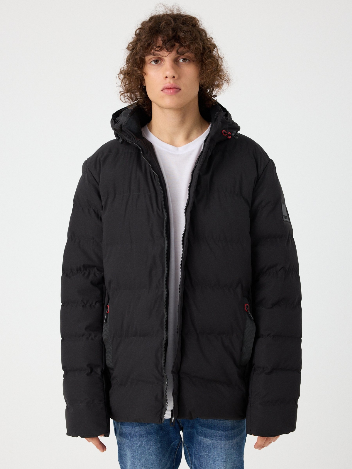 Black padded jacket black middle front view