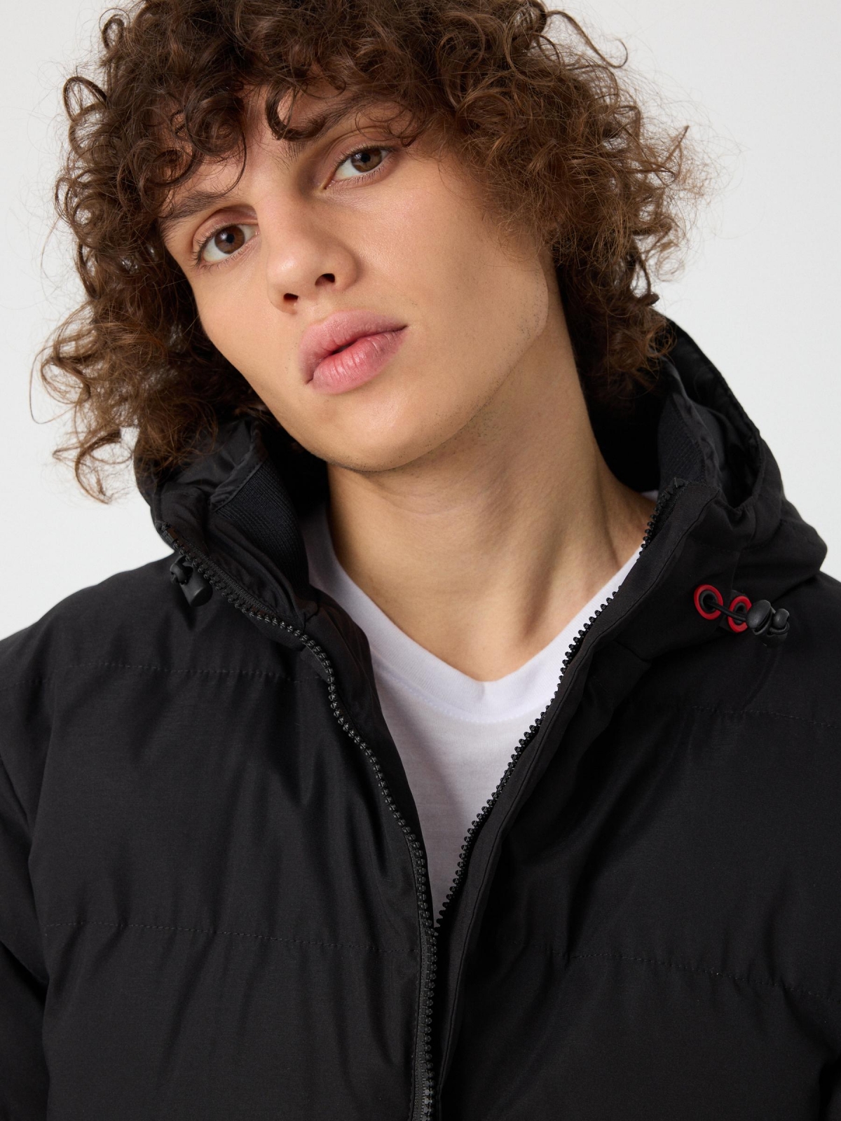 Black padded jacket black detail view