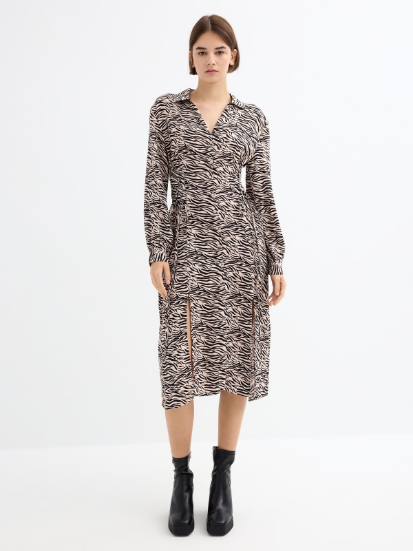 Midi shirt dress multicolor three-quarter front view